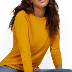 - Rachael Zoe mustard yellow dolman 3/4 sleeves Crew neck lightweight to…